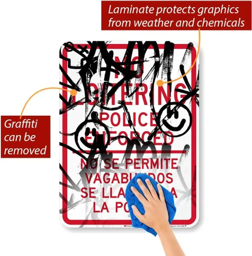 Vista 2 de Letrero bilingüe "No Loitering - Police Enforced" de SmartSign 18 x 24 pulgadas, aluminio reflectante de grado de ingeniero 3M