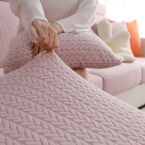 Vista 6 de OKYUK Fundas universales para sofá en forma de L resistentes al desgaste, funda para sofá chaise lounge, protector elástico de muebles Rosa Trigo