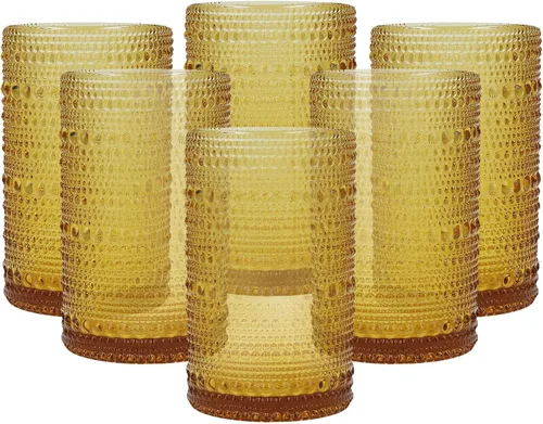 Vista 19 de Fortessa Jupiter - Vaso de vidrio con cuentas y diseño de clavos, 10 onzas, doble estilo antiguo (juego de 6), ámbar