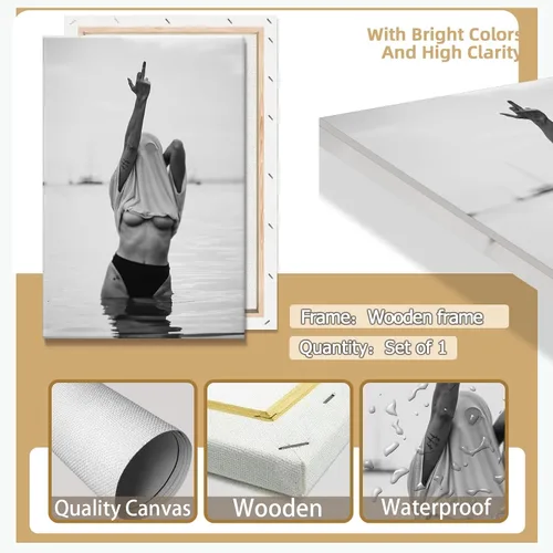Vista 2 de Enveable Pósteres retro feministas con el dedo medio, lienzo blanco y negro, arte de pared, fotografía de moda, impresión fotográfica, mujer sexy