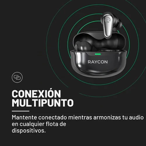 Vista 7 de Raycon Pro Earbuds inalámbricos Bluetooth + 6 micrófonos con cancelación activa de ruido híbrida, auriculares resistentes al sudor y al agua Negro
