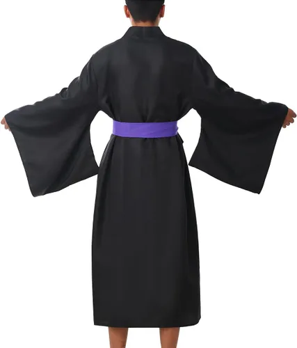 Vista 4 de BPURB Bata Yukata japonesa tradicional kimono para hombre, ropa interior, disfraz de cosplay Negro