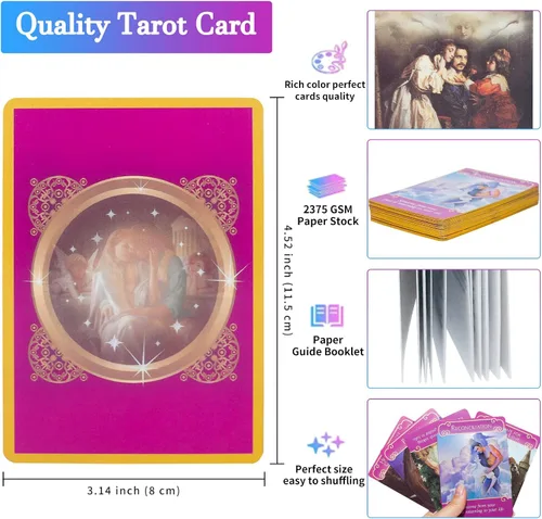 Vista 7 de Cartas de Tarot, Baraja Clásica de Oráculo de Amor y Romance, 44 Cartas con Libro Guía, Carta de Oráculo de Amor, Cartas de Tarot con Libro Guía