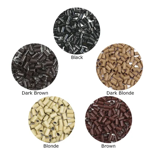 Vista 6 de 200 piezas de 0.134 in de microanillos de eslabones de cuentas de cobre sin silicona para extensiones de cabello (negro)
