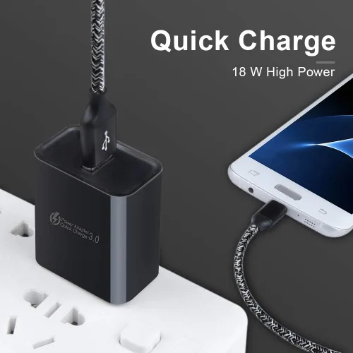 Vista 6 de Cargador de pared 3.0 de carga rápida adaptable, bloque de carga rápida, cable de carga Android compatible con Samsung Galaxy S7/S6 Edge/J3/J7, LG