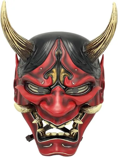 Vista 15 de Máscara de fantasma samurái japonés para Halloween y cosplay (negro y rojo)