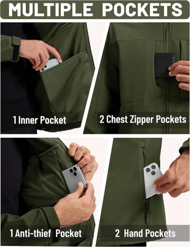 Vista 5 de TACVASEN Chaqueta Softshell para Hombre con Capucha Impermeable Abrigo Táctico de Vellón Abrigo de Invierno Rompevientos Chaquetas Ligeras