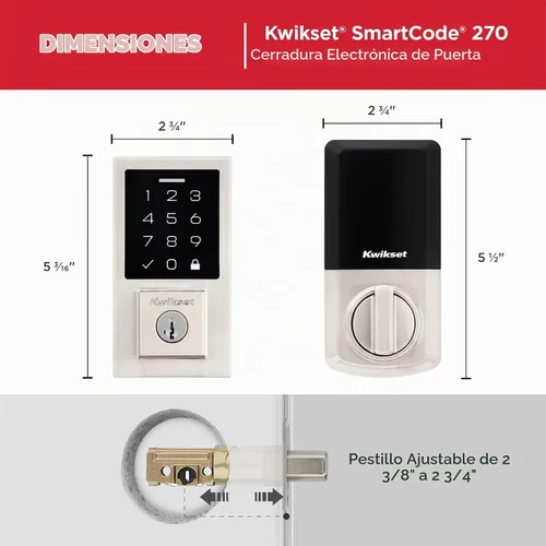 Vista 9 de Kwikset SmartCode 270 Cerradura de puerta con cerradura de perno de entrada sin llave electrónica con panel táctil con bloqueo automático, códigos