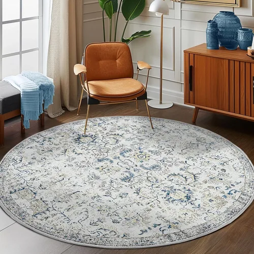 Vista 233 de jinchan Lima - Alfombra simétrica floral geométrica lavable, alfombra de entrada de medio círculo de 2 x 3, alfombra de media luna, suave y Azul