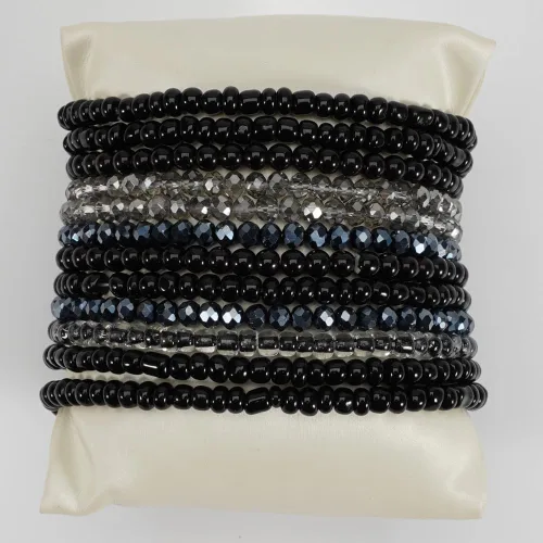Vista 5 de Caiyao 12 pulseras apilables con cuentas de resina multicapa bohemia, pulseras elásticas de cuentas de cristal de colores, pulseras elásticas