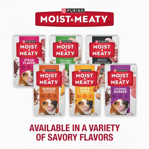 Vista 9 de Purina Moist and Meaty Hamburguesa con Sabor a Queso Cheddar Comida Seca Suave para Perros en Bolsas - 36 ct. Bolsa