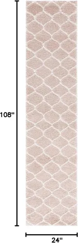 Vista 2 de SAFAVIEH Tahoe Shag Collection - Alfombra para pasillo, 2 x 9 pies, color beige y blanco, diseño de enrejado, no desprende pelusa y de fácil