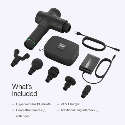 Vista 5 de Hypervolt Plus, con tecnología Quiet Glide, pistola de masaje de percusión de mano 3 velocidades, 5 cabezales intercambiables Ayuda a aliviar