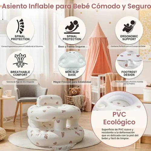 Vista 3 de Asiento inflable para bebé de 3 a 36 meses, silla de bebé con cerca y bomba de aire incorporada, asiento de piso inflable para bebé con soporte