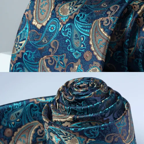 Vista 5 de HISDERN Corbatas para hombre, corbata de cachemira y bolsillo cuadrado tejido clásico floral para hombre, corbata de fiesta de boda