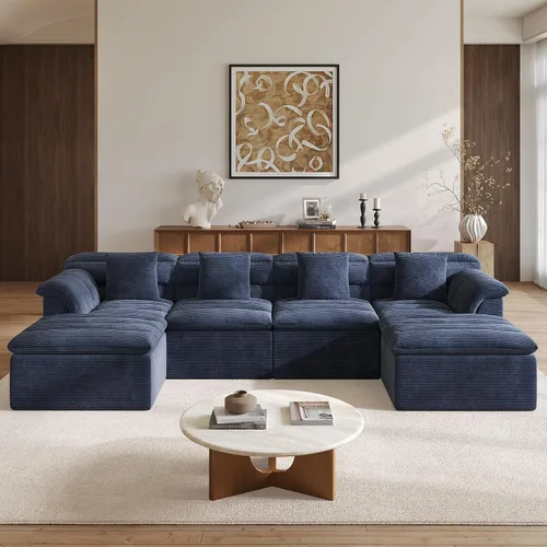 Vista 14 de Sofá modular de 111.8 pulgadas con otomana, sofá de nube sin hueso con asiento profundo, cómodos sofás de pana en forma de U para sala de estar,