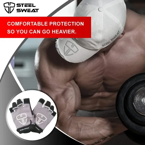 Vista 6 de Steel Sweat Guantes de entrenamiento, ideales para gimnasio, levantamiento de pesas, fitness, entrenamiento y crossfit, hechos para hombres