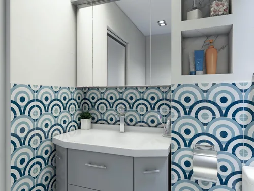 Vista 2 de COLAMO Azulejos de Lujo 10 Piezas Azul Brillante Despegar y Pegar, Autoadhesivos para Salpicadero de Cocina para Pared de Acento, Azulejo de Pared