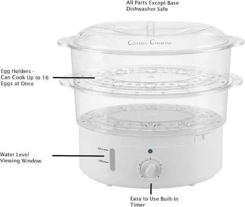 Vista 3 de Olla arrocera con cesta de vapor, olla de arroz a vapor para verduras, aparato de vapor eléctrico de 6.3 cuartos de galón con temporizador