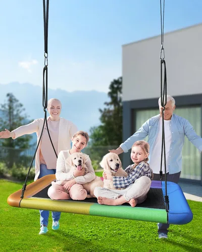 Vista 4 de Everyfun Columpio de árbol para niños y adultos, columpio de plataforma rectangular impermeable de 60 pulgadas, 700 libras resistente con correas