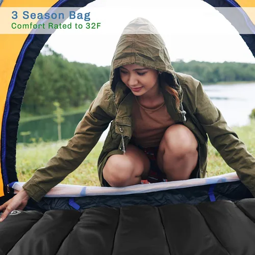 Vista 4 de Sleeping Bag - Lightweight Envelope-Style 32F Rated Outdoor Sleeping Bag with Hood and Carry Case for Backpacking, Camping and Hiking by Wakeman