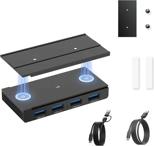Vista 10 de EJAY Hub USB 3.0 magnético, concentrador USB de 4 puertos con cable de datos de 59 pulgadas, concentrador magnético de resistencia industrial