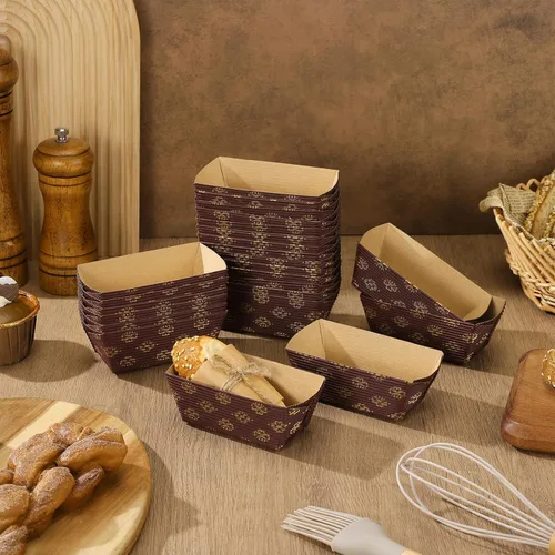 Vista 8 de HOMSFOU Bandeja de pastel corrugado, mini pan, papel de regalo de Navidad, pan, pan, pan, sartenes, rectángulo, tazas decorativas, papel de embalaje