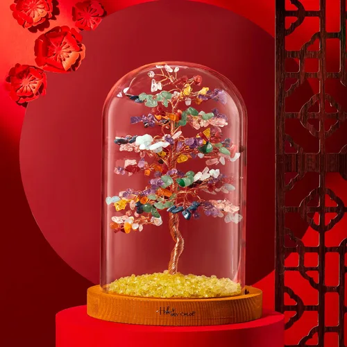 Vista 6 de Árbol de la vida de cristal curativo de 7 chakras hecho a mano para decoración del hogar y la oficina, árbol bonsái de dinero Feng Shui