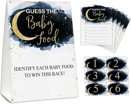 Vista 15 de Guess the Baby Food Party Games, juego de baby shower, 1 letrero de pie + 25 tarjetas de respuesta + 6 tarjetas de números, suministros