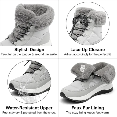 Vista 2 de DREAM PAIRS Zaylee - Botas de nieve de invierno para mujer, botines impermeables de piel sintética, botas cortas cómodas para mujer