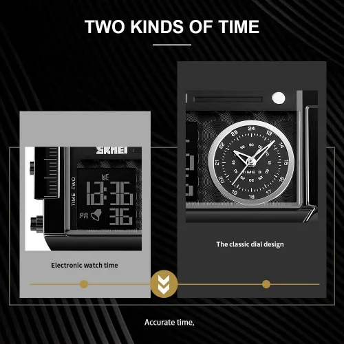Vista 2 de SKMEI Relojes cuadrados para hombre, retroiluminación LED, pantalla grande, zona multihoraria, impermeable, analógico, reloj deportivo digital