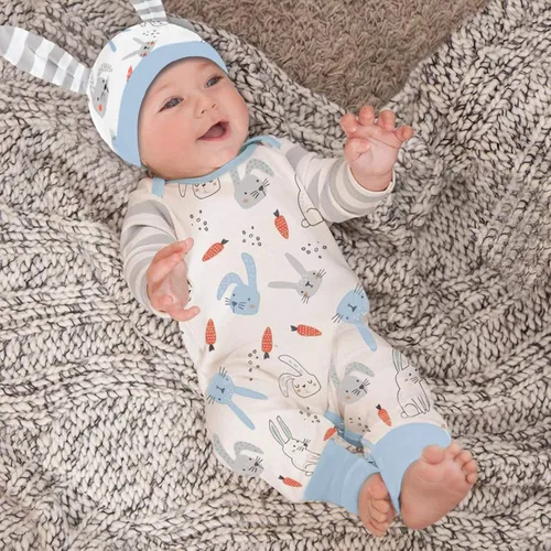 Vista 2 de Yowein Mameluco para bebé, recién nacida con sombrero de conejo, manga larga, cuello redondo, disfraz para bebe conejito