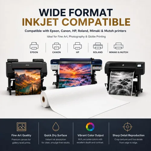 Vista 3 de Rollo de Lienzo Mate de Algodón Premium, Secado Rápido, Compatible con Impresoras de Inyección de Tinta de Formato Ancho, Perfecto para Bellas