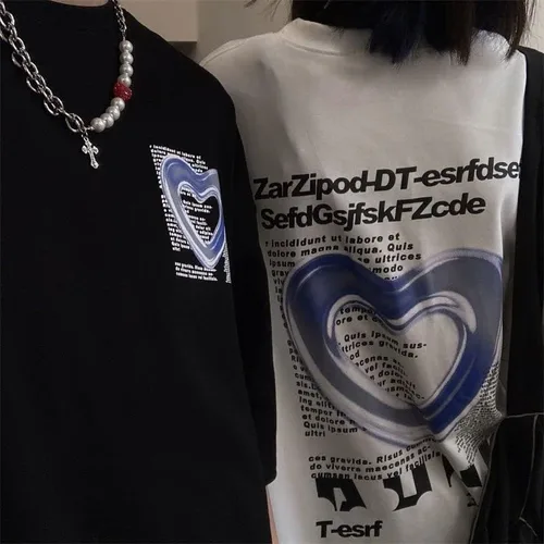 Vista 5 de Camiseta de manga corta para hombre, diseño de corazón grunge, emo, camiseta alternativa de gran tamaño, hip-hop, manga corta, preppy Techwear
