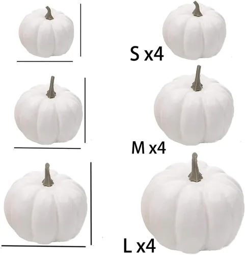 Vista 2 de WESAPPINC Calabazas artificiales, 12 piezas de calabazas falsas blancas, calabazas surtidas, grandes calabazas de imitación de cosecha