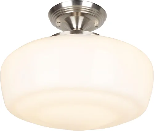 Vista 11 de Lámpara de techo estilo casa escolar semiempotrada con bombilla regulable y control remoto, lámpara de techo moderna dorada de 12" con pantalla