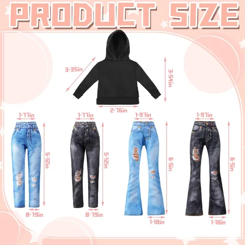 Vista 3 de 8 piezas de ropa para muñecas de 11.5 pulgadas, negro, naranja, rojo, verde