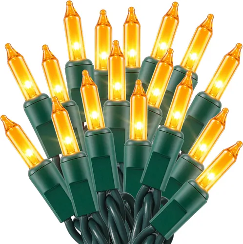 Vista 11 de ODEETRONIC Luces de Navidad amarillas y verdes, 21.63 pies, 100 unidades, luces incandescentes, conectables, con certificación UL, enchufable, luz