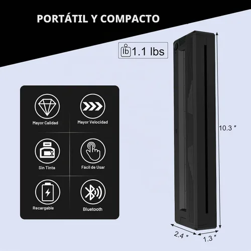 Vista 2 de Impresoras portátiles inalámbricas para viajes, impresora mini térmica Bluetooth sin tinta de 300 DPI compatible con Android, iOS y laptop