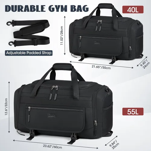 Vista 2 de Bolsa de gimnasio para hombre, 40 L, bolsa de lona deportiva para gimnasio, bolsa de lona para mujer, con compartimento para zapatos y bolsillo