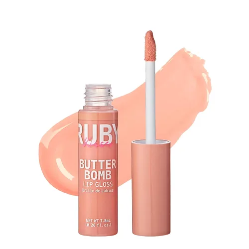 Vista 26 de Ruby Kisses Brillo de labios Butter Bomb Gloss, brillo de labios no pegajoso, vitamina E, tono natural desnudo, maquillaje de labios - 7.8mL