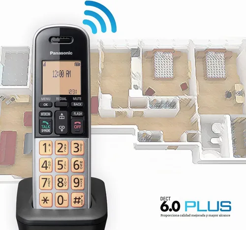 Vista 8 de [Usado] Teléfono inalámbrico compacto Panasonic con DECT 6.0, LCD ámbar de 1.6" y teclado HS iluminado, bloqueo de llamadas, identificador
