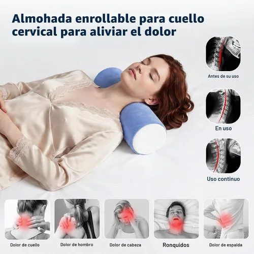 Vista 4 de Almohada Enrollable Cervical para Alivio del Dolor de Cuello - Almohada de Espuma Viscoelástica para Cuello para Cama, Almohada Redonda para Cuello