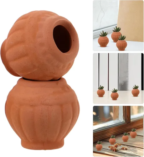 Vista 5 de Happyyami Macetas pequeñas de terracota, paquete de 4 macetas pequeñas de arcilla con agujeros de drenaje para suculentas, decoración de escritorio