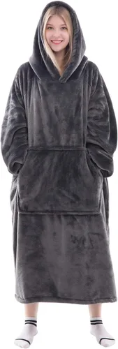 Vista 17 de Waitu - Sudadera tipo manta, para regalar a hombre o mujer, muy cálida y acogedora, gigantesca, con capucha, de gruesa franela, con mangas y un Negro