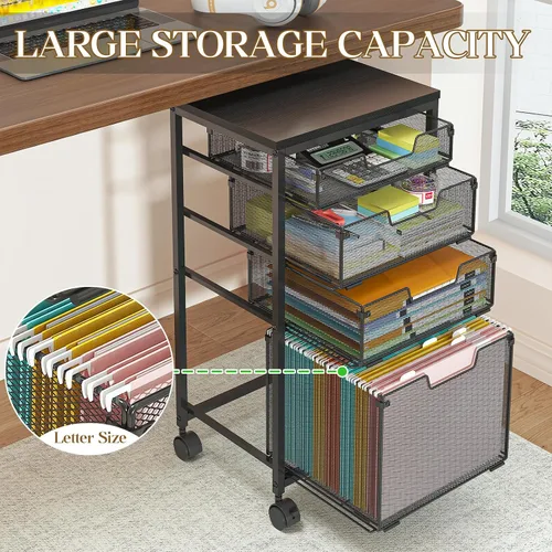 Vista 3 de Sbanmao - Carrito de Archivos Rodante con 4 Cajones de Almacenamiento, Archivador para Hogar y Oficina, Organizador de Carpetas Colgantes con Ruedas