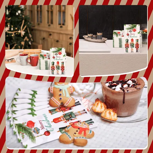 Vista 6 de Sinmoe 200 Piezas Servilletas de Papel de Invitados Cascanueces Navideños de 2 Capas Toalla de Mano Desechable para Baño Servilleta de Papel Feliz