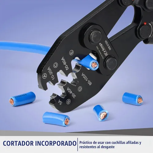 Vista 6 de iCrimp - Herramienta de prensado de cables de batería para orejeta de barril abierta para AWG 13-3 Terminales de batería OEM sin plomo, crimpadora