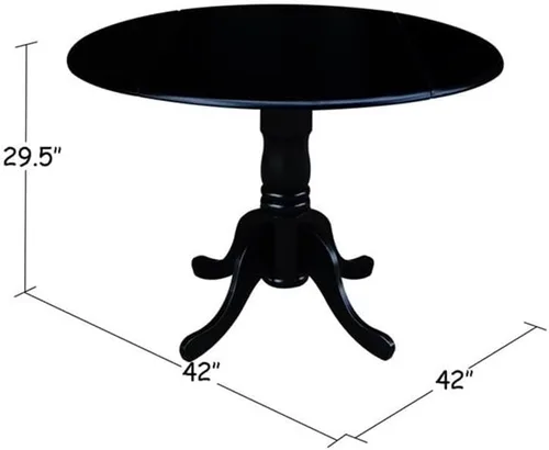 Vista 3 de IC International Concepts, Mesa de comedor redonda con pedestal de doble hoja de 42 pulgadas, madera maciza, madera de parawood real, 42 pulgadas