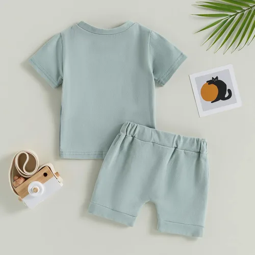 Vista 10 de Conjunto de camiseta de manga corta para bebé niño y niña, camiseta de manga corta, pantalones cortos casuales, ropa para recién nacidos, 6, 12, 18
